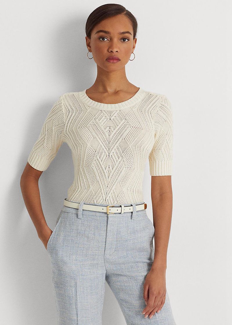 Sweater Lauren Damska Białe Cotton-Blend Jumper 572361-DHK